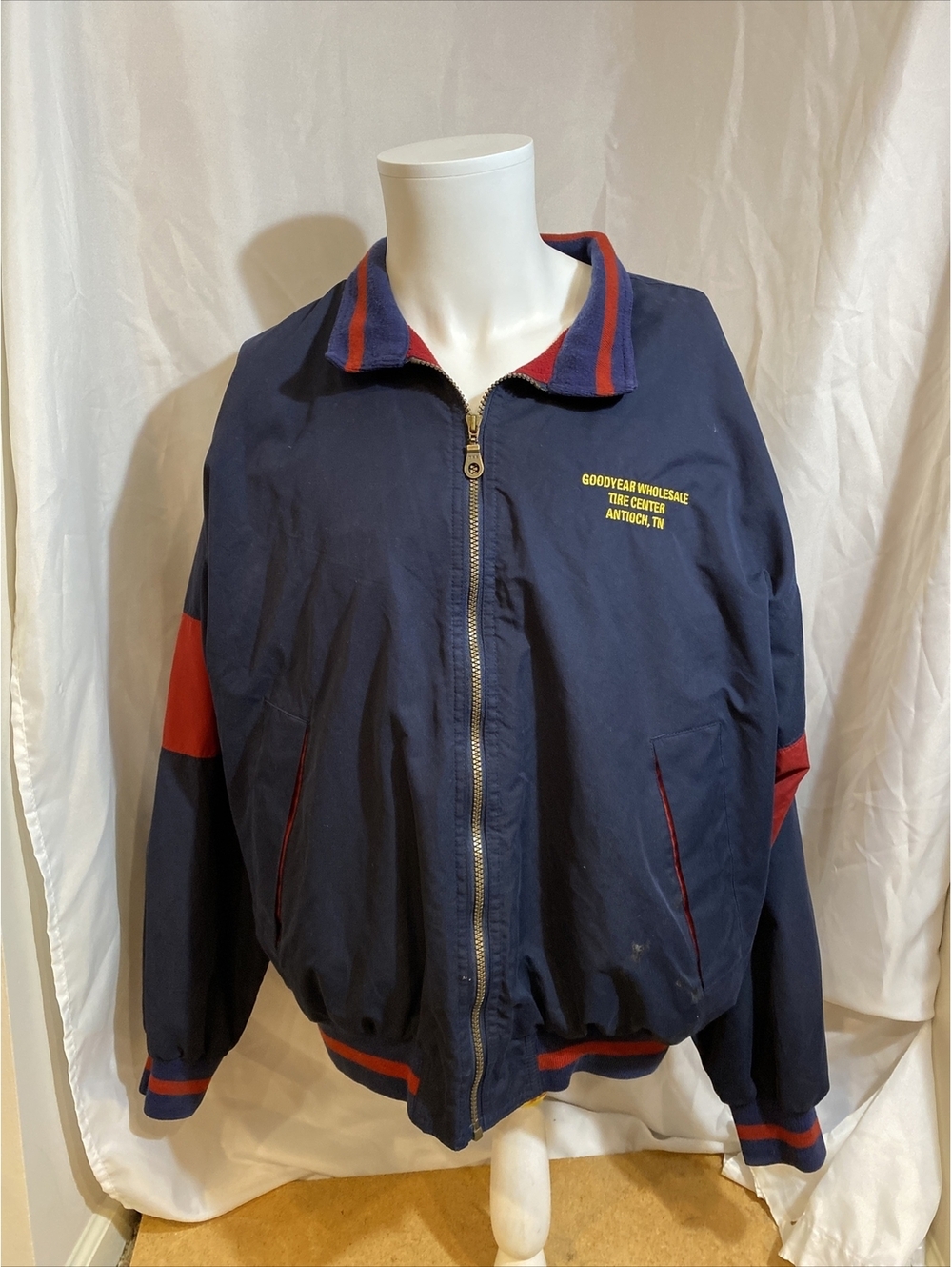 Goodyear Wholesale Tire Antioch, Tennessee Red Striped Zip-up Jacket Size: L